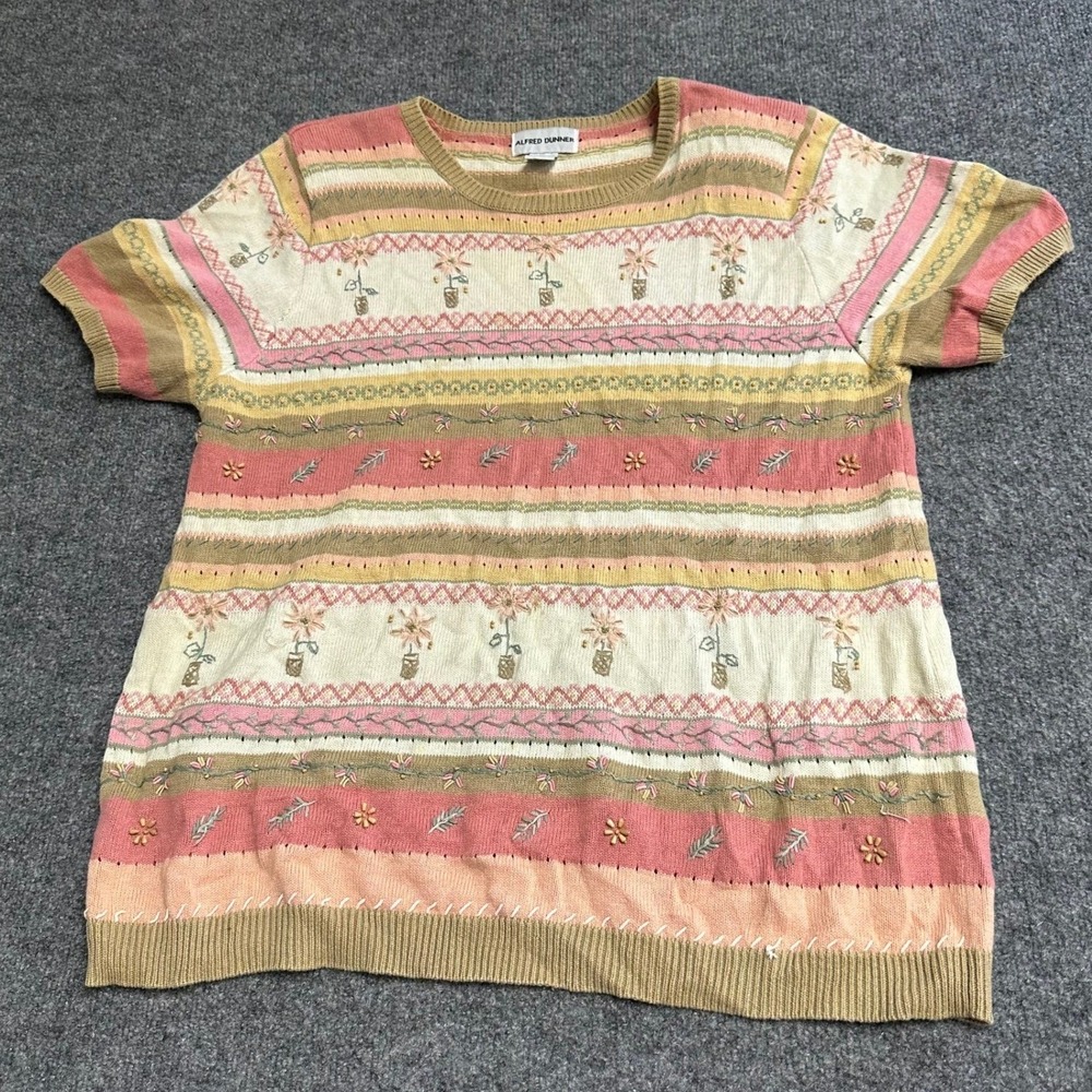 Alfred Dunner Sweater Womens XL Multi-Color Floral Embroidered Cotton Knit Top